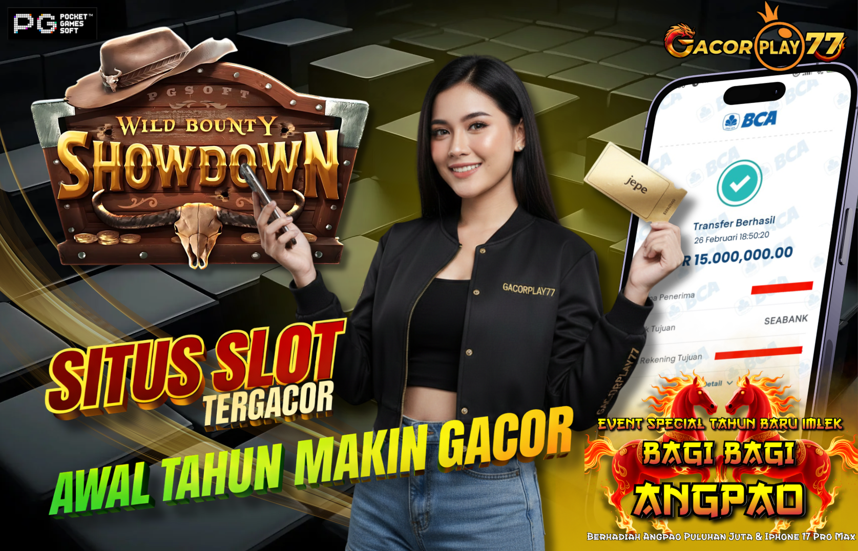 Selamat kepada user id : zh****ra Wede Rp 15.000.000 di Game WILD BOUNTY SHOWDOWN PG SOFT Cair Gk Sampe 1 Menit! Menang Mudah di Gacorplay77